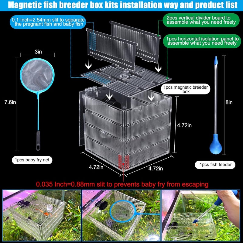 NestBasics Magnetic Fish Breeder Box for Isolation Boxes Acclimation Hatchery breeding Incubator for Guppy Baby Betta Shrimp Saltwater Clownfish Coral Anemones Aggressive or Injured Fishes - Image 2